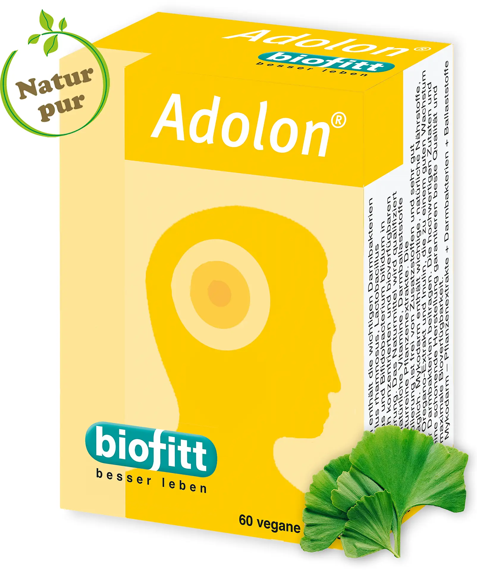 Adolon Ginkgo Kapseln mit DHA und Cholin in der Produktverpackung