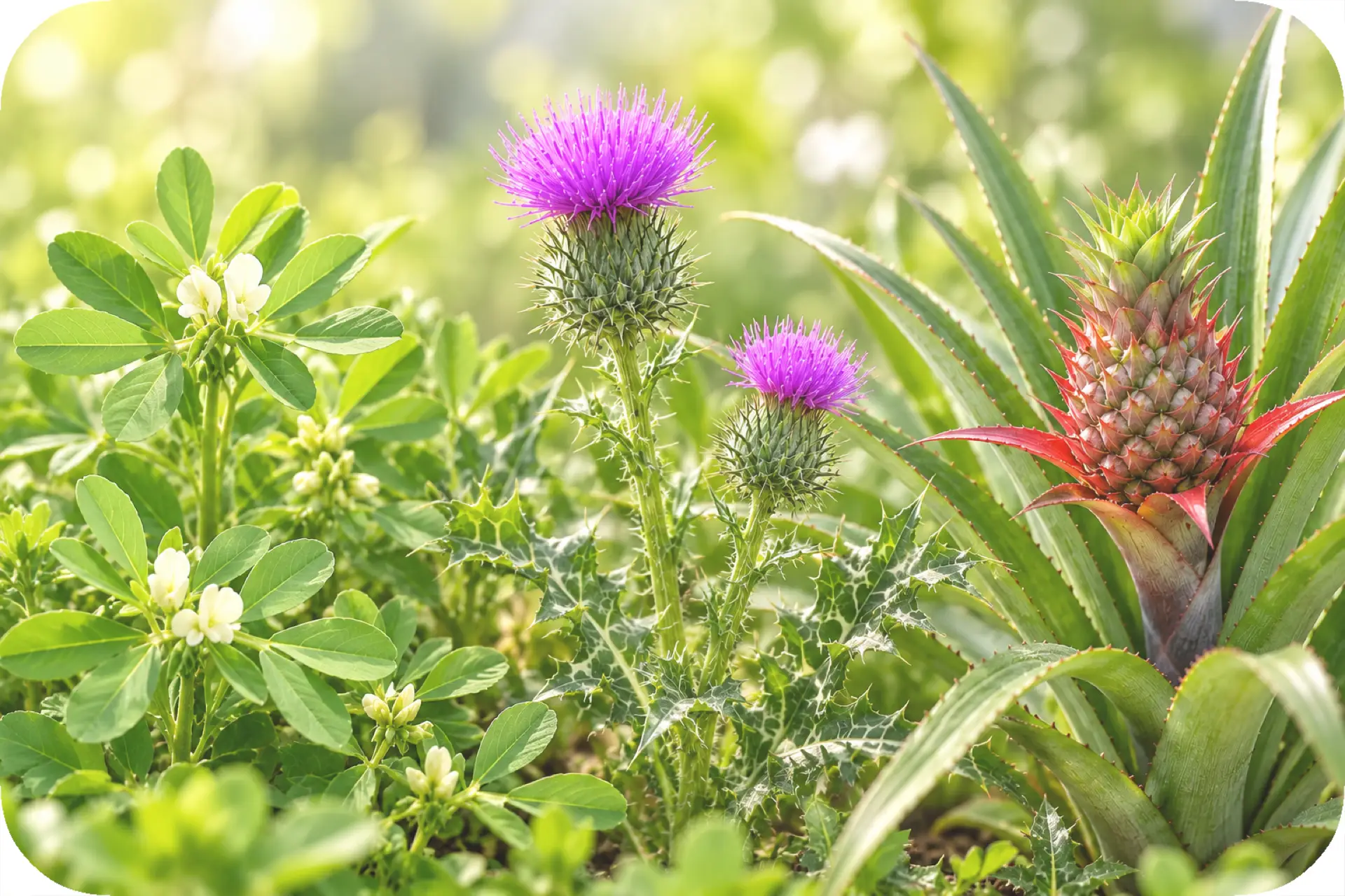 Bockshornklee, Mariendistel und Ananas als Pflanzenbestandteile von Cholesform