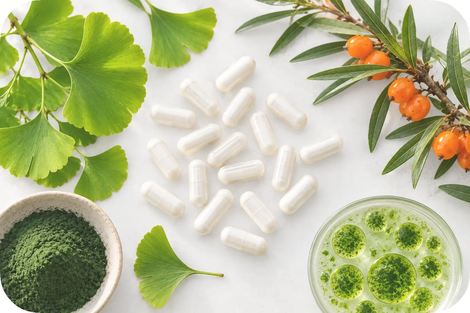 Adolon Kapseln mit Ginkgo biloba, Mikroalge Schizochytrium und Sanddorn