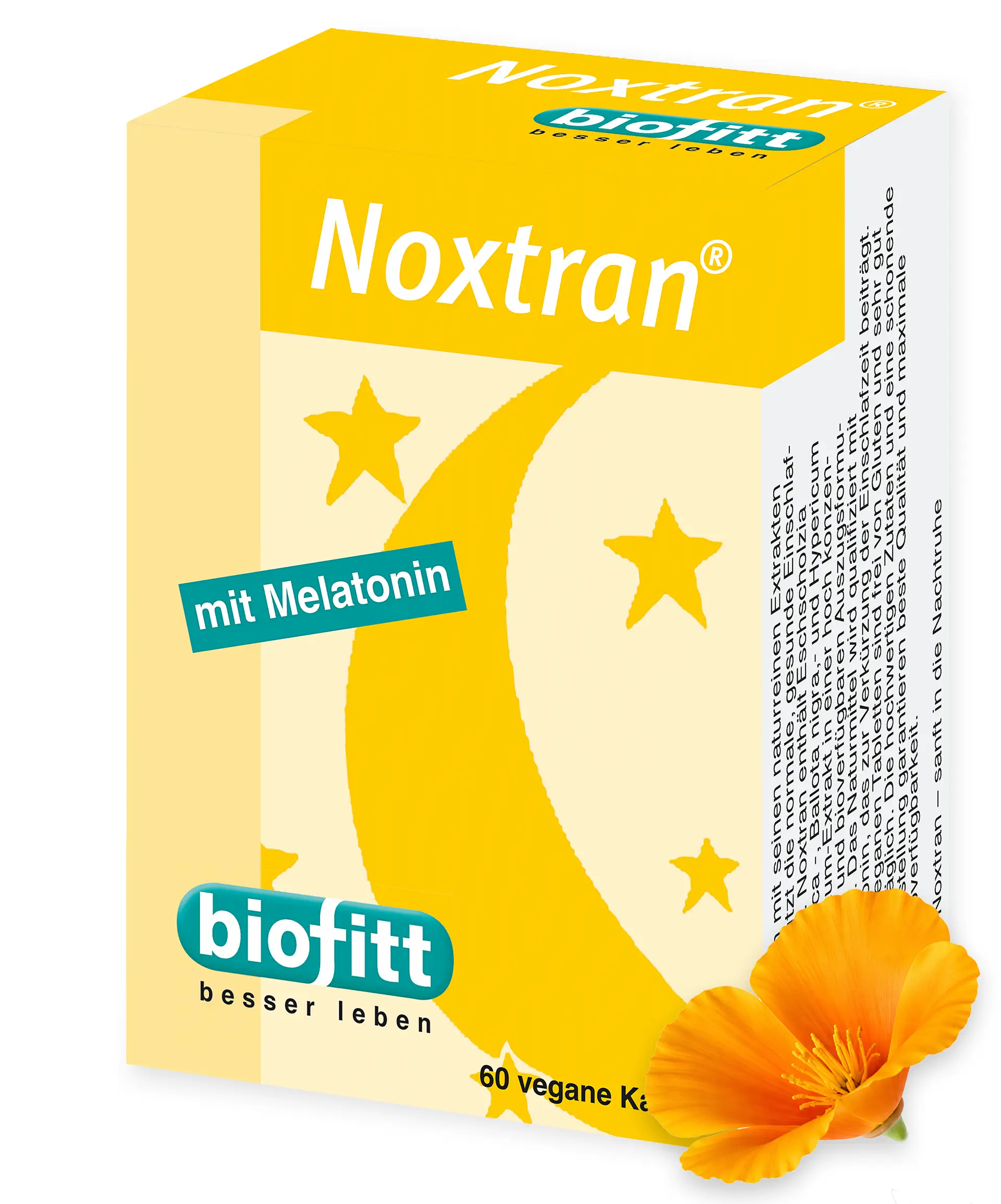 Noxtran Melatonin Kapseln mit Pflanzenextrakten – Produktpackung
