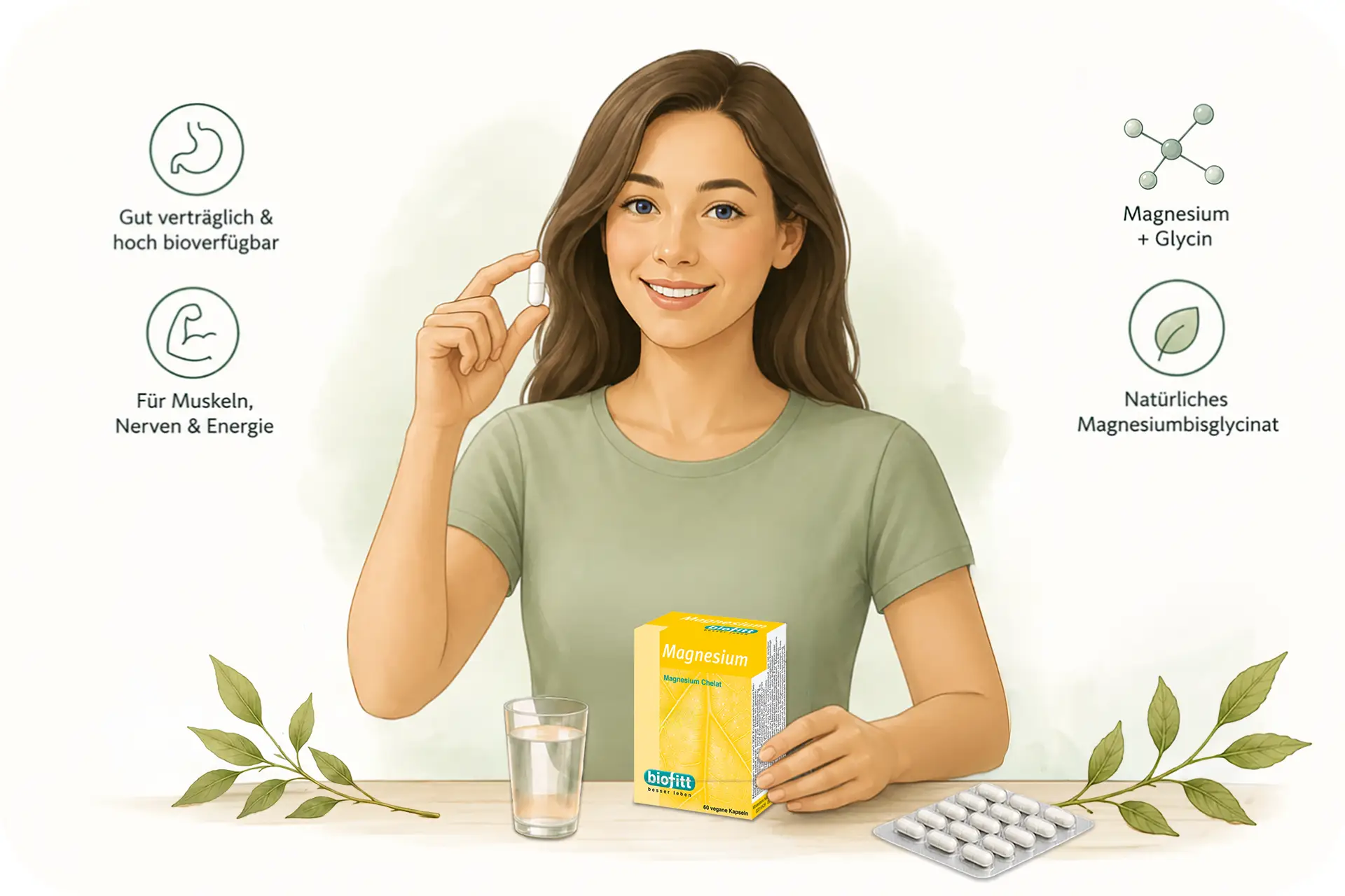 Illustration einer Frau zur Anwendung von biofitt Magnesium Kapseln