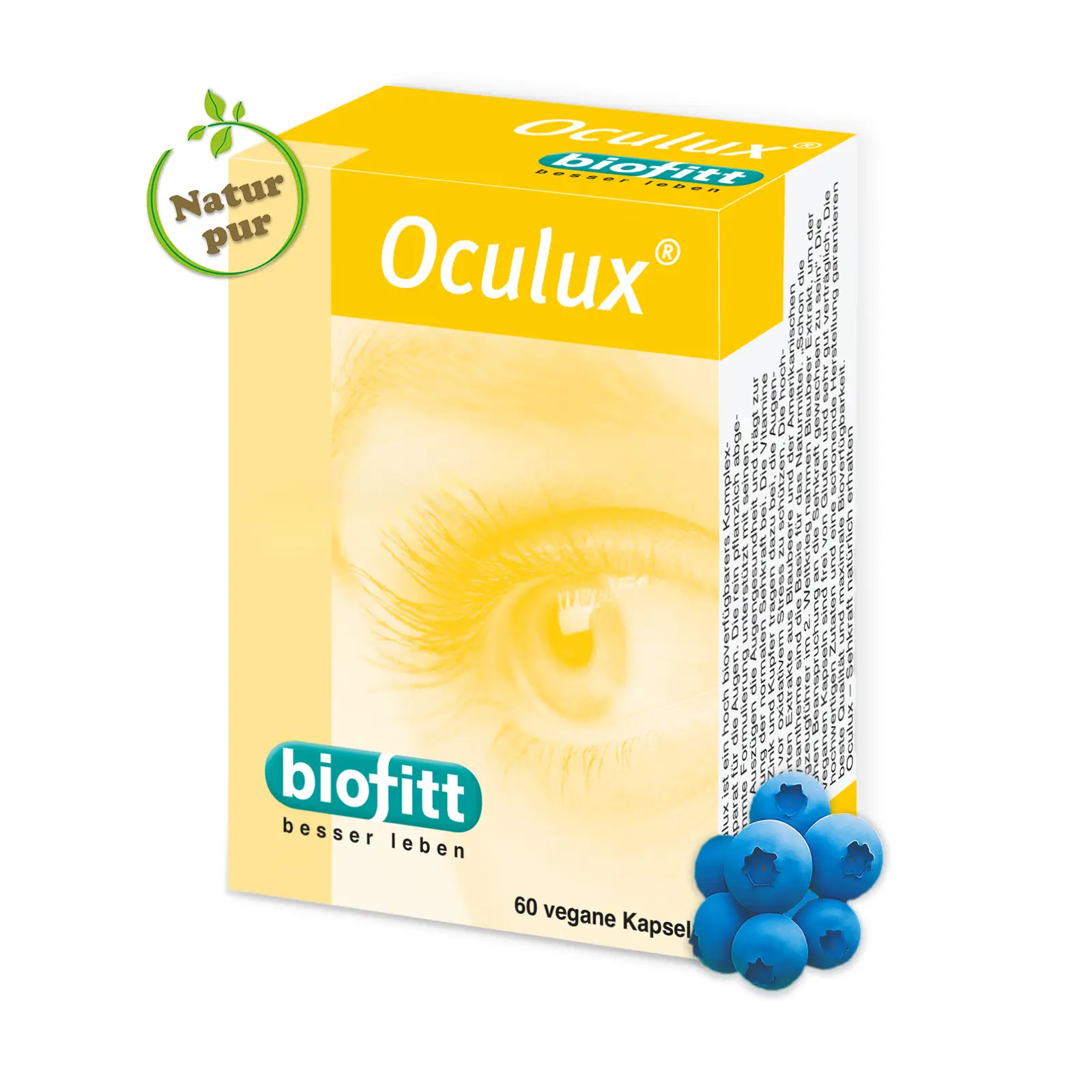 Produktabbildung der biofitt Oculux Kapseln für Augendruck und bewusste Augenversorgung.
