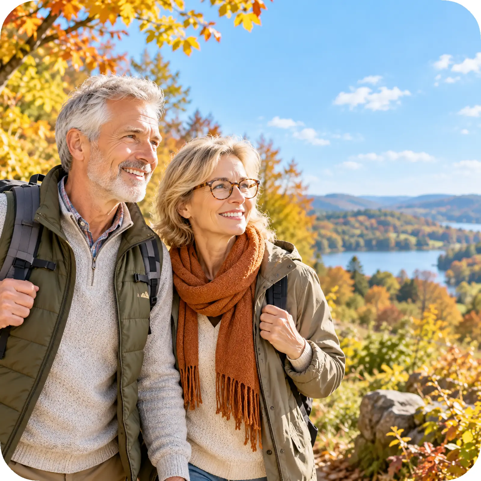 Paar bei einer Wanderung im herbstlichen Oktober