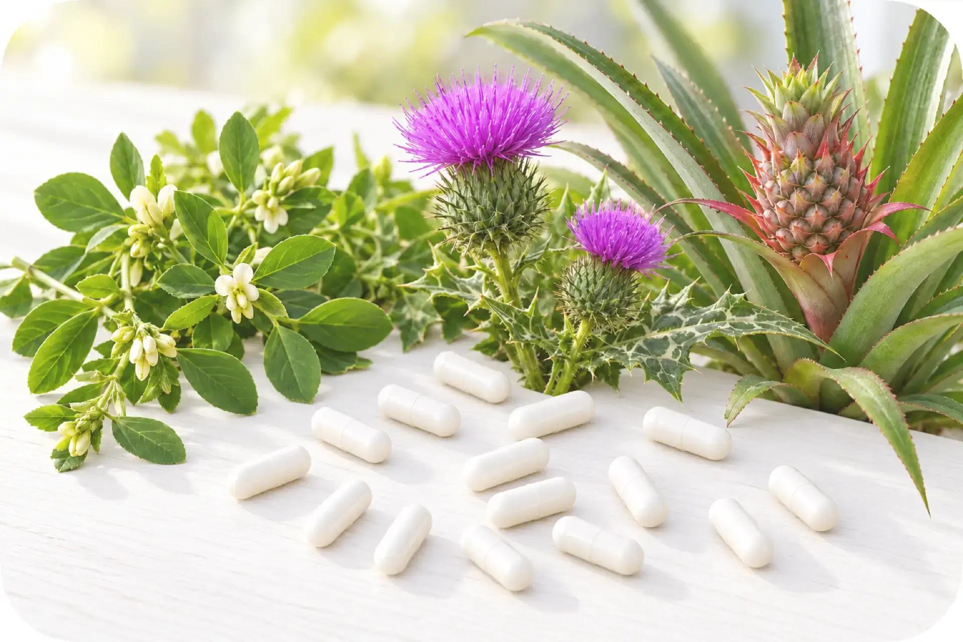 Cholesform Kapseln mit Bockshornklee, Mariendistel und Ananas als pflanzliche Rezepturbestandteile