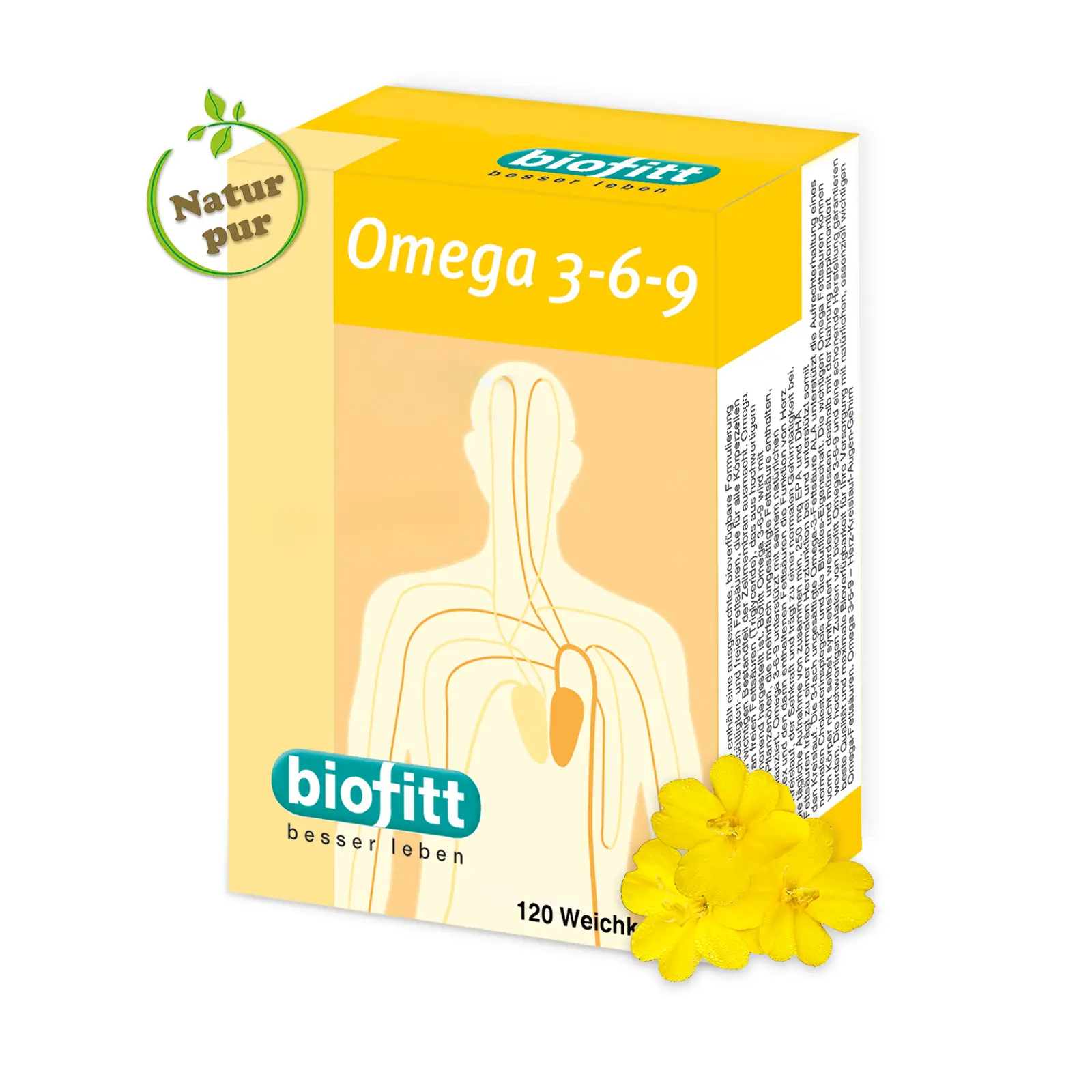 Produktabbildung der biofitt Omega 3-6-9 Kapseln mit essenziellen Omega-Fettsäuren.